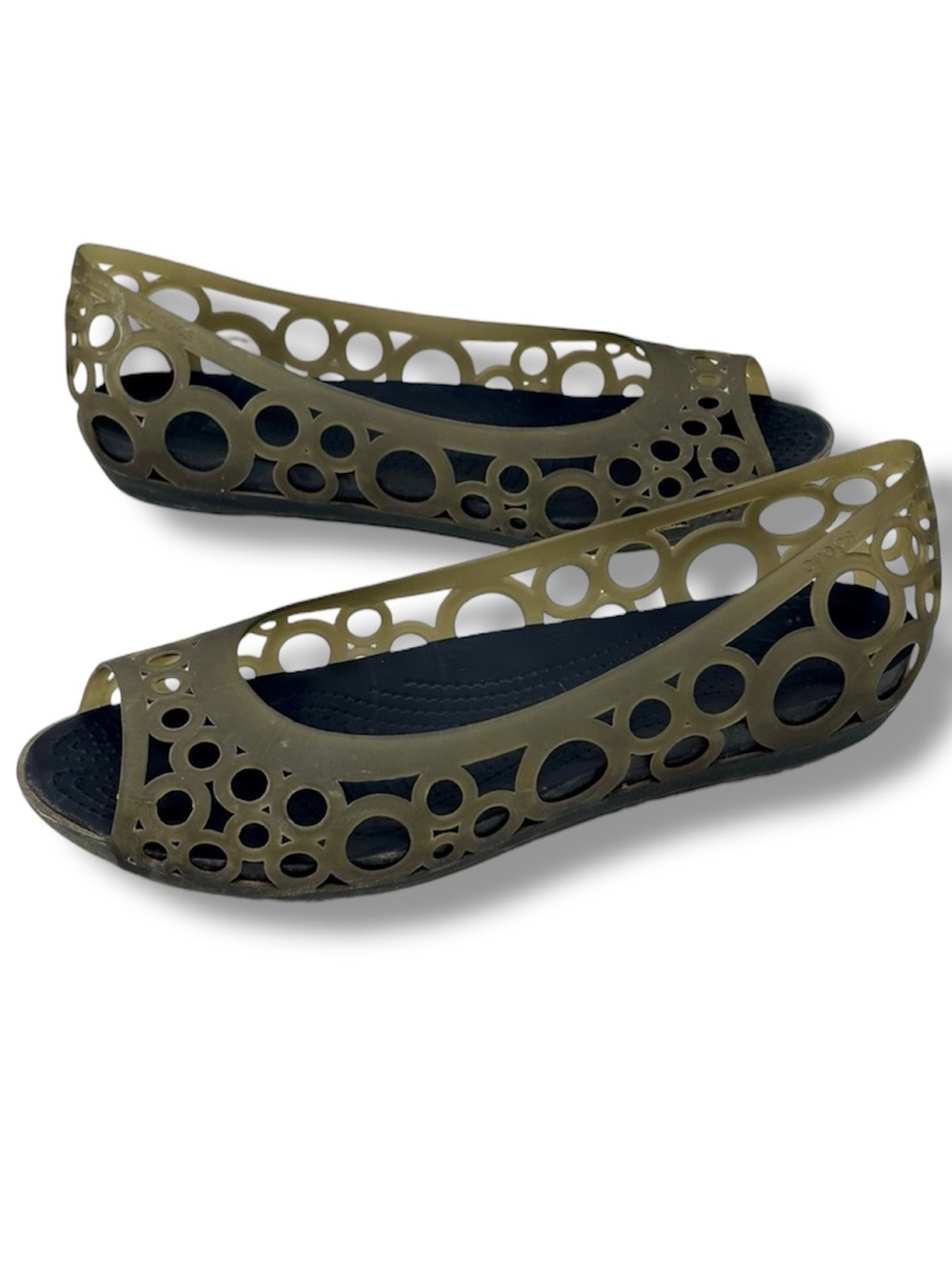 Crocs Adrina Jelly Peep Toe Slip On Ballet Flat Shoes Womens Size 11 Army Green